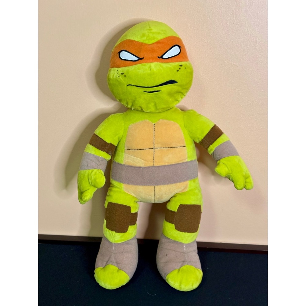 Build-A-Bear TMNT Michelangelo Plush 17" Reversible Mask Flip Face Orange Ninja